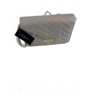 Bebe Sophia Crossbody Bag Small Chalk Quilted Faux Leather Gold Chain NWT